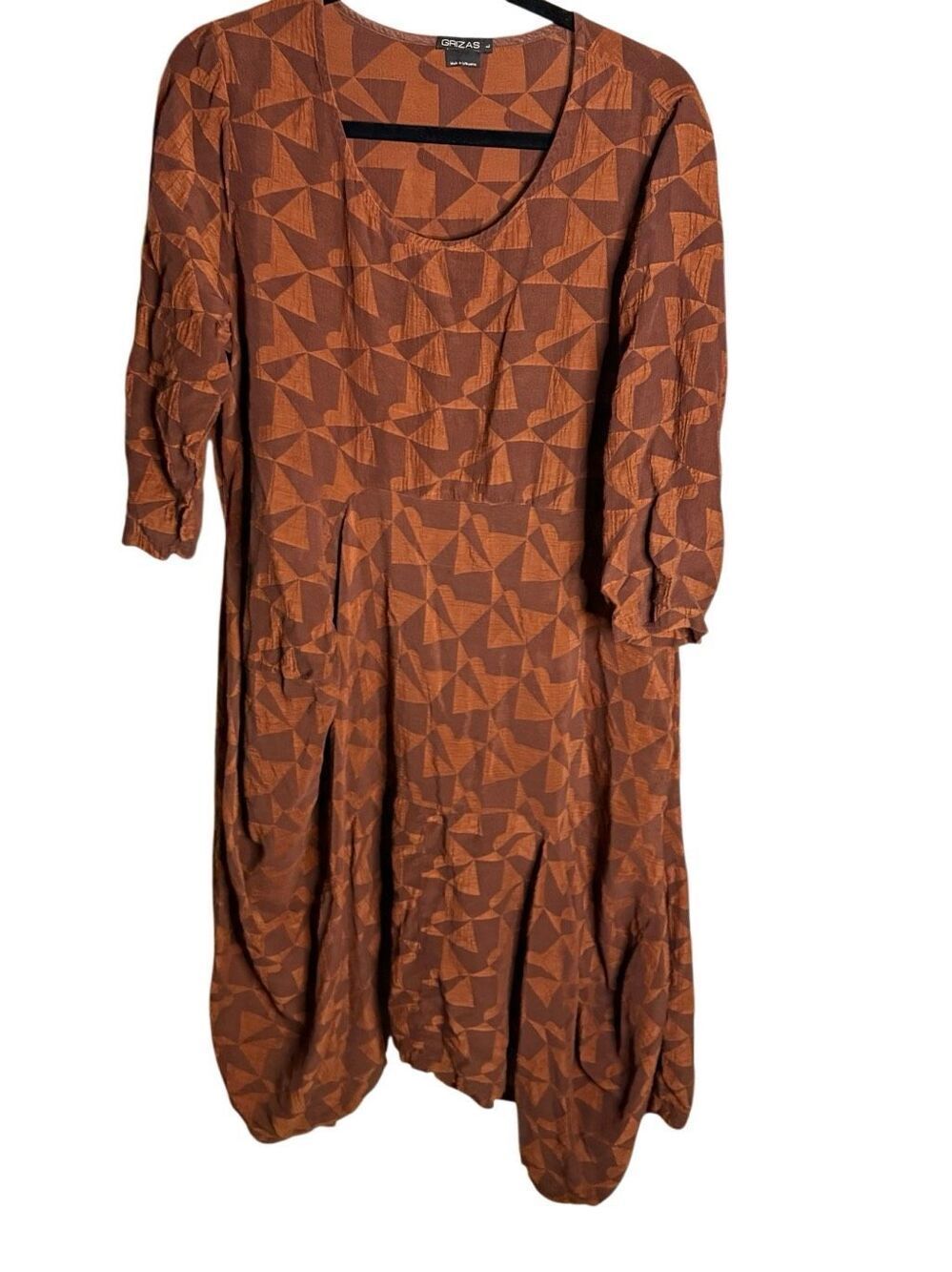 Grizas Silk Cotton Geometric Lagenlook Asymmetric Womens Dress Sz Large